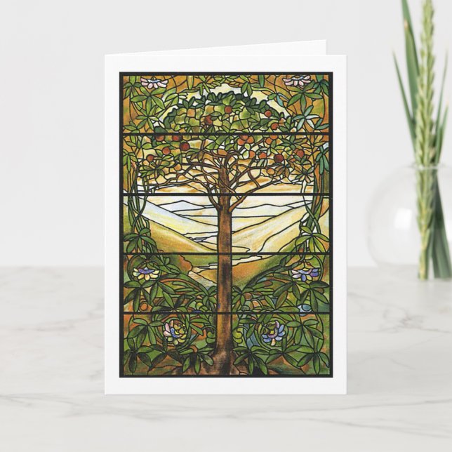 Tarjeta Festiva Ventana de vidrio manchado de árbol de vida/tiffan (Anverso)