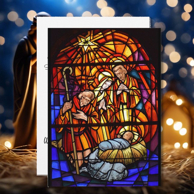 Tarjeta Festiva Ventana de vidrio manchado Personaliza la Nativida (Subido por el creador)