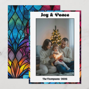 Tarjeta Festiva Ventana de Vidrio Pintado Alegría y Paz Foto de Na