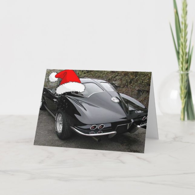 Tarjeta Festiva Ventana dividida Corvette Navidades (Anverso)