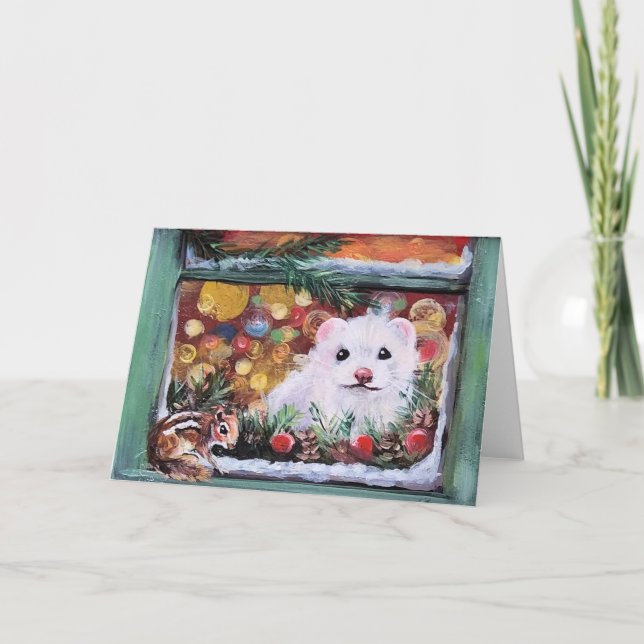 Tarjeta Festiva Ventana Navidades de Ferret y Chipmunk (Anverso)