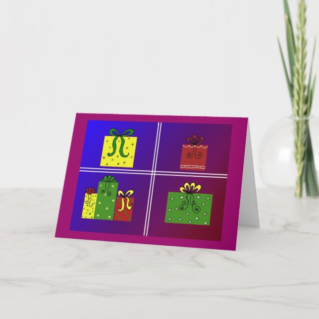 Tarjeta Festiva Ventanas Llenas de Paquetes (Anverso)