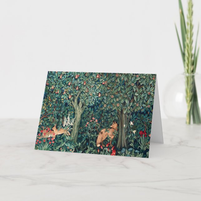 Tarjeta Festiva VERDAD, ANIMALES FORESTALES Hares, Fox, Floral Ver (Anverso)