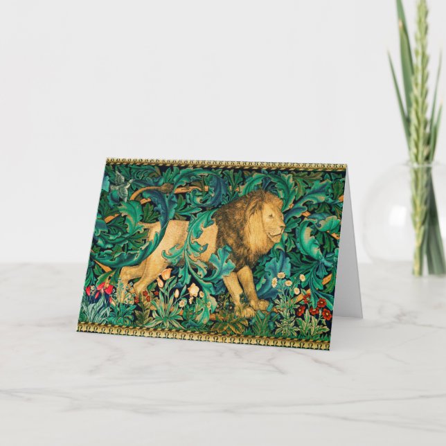 Tarjeta Festiva VERDAD, ANIMALES FORESTALES LION Floral (Anverso)