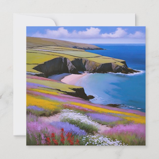 Tarjeta Festiva Verdant Cliffs y Azure Waves (Anverso)