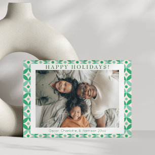 Tarjeta Festiva Verde azul elegante foto personalizada de mediados