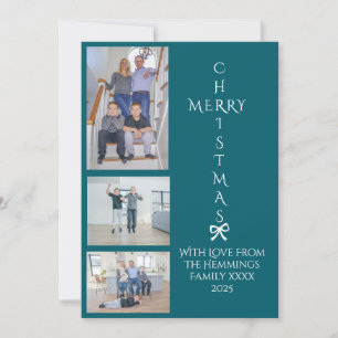 Tarjeta Festiva Verde azulado Moderno 3 Navidades de fotografía