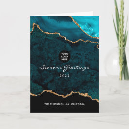 Tarjeta Festiva Verde azulado - Turquesa y Gold Geode Agite Corpor