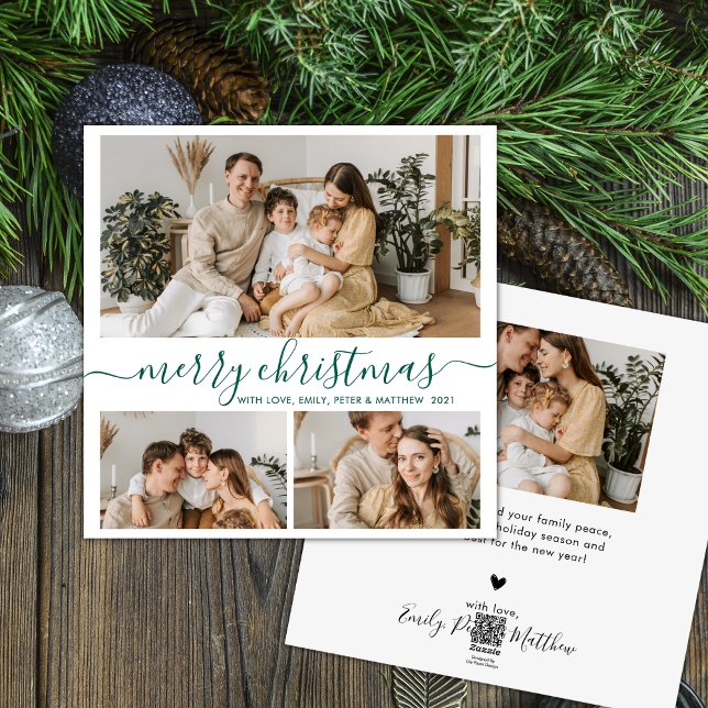 Tarjeta Festiva Verde blanco simple 3 Navidades de Collage de foto (Subido por el creador)