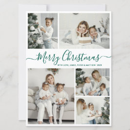 Tarjeta Festiva Verde blanco simple 5 Navidades de Collage de foto