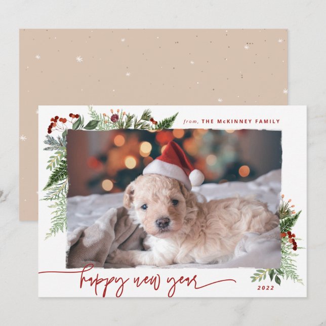 Tarjeta Festiva Verde Boho Burgundy Beige Año Nuevo 2022 (Anverso / Reverso)