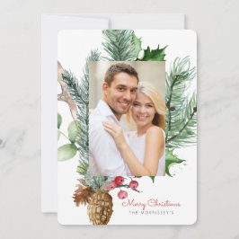 Tarjeta Festiva Verde Botánico Invernal 2 Foto Plana