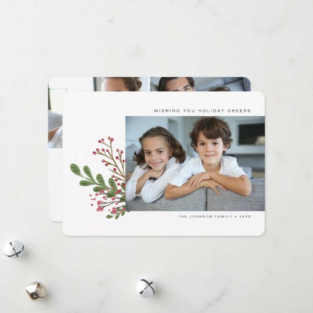 Tarjeta Festiva Verde caprichosa de invierno moderno 3 foto (Anverso/Reverso In Situ)