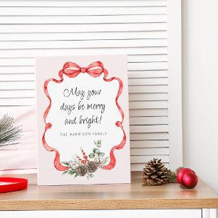 Tarjeta Festiva Verde con cinta roja festiva plana rosa
