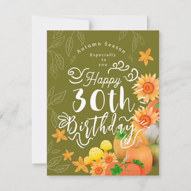 Tarjeta Festiva Verde de calabaza otoñal (Anverso)