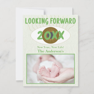 Tarjeta Festiva Verde de celebración de la familia de Año Nuevo