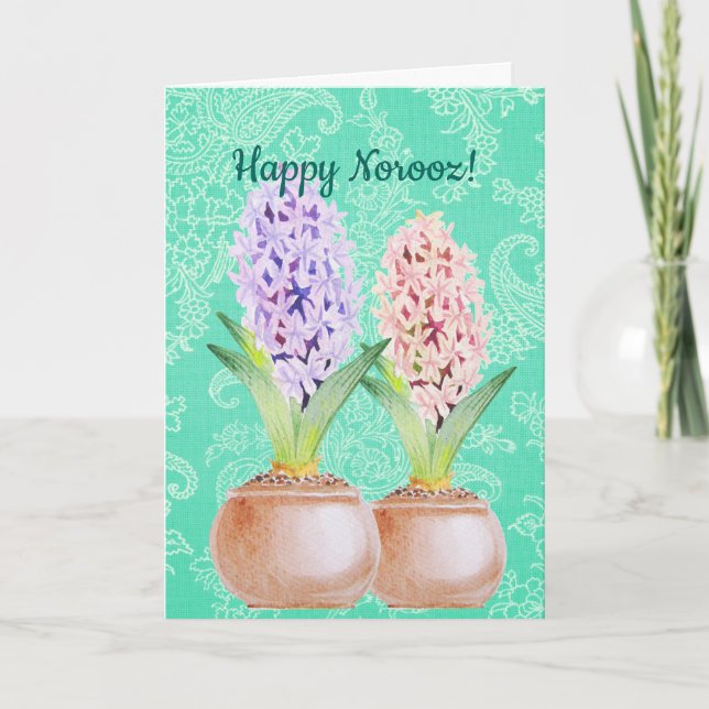 Tarjeta Festiva Verde esmeralda del jacinto de Norooz (Anverso)