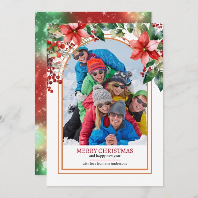 Tarjeta Festiva Verde floral Crea tu propia foto personalizada (Anverso / Reverso)