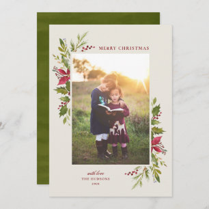 Tarjeta Festiva Verde floral de acuarela rusa