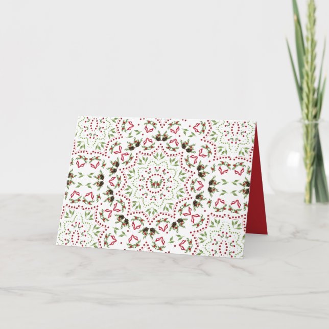 Tarjeta Festiva Verde Holly Elegante Pinecone Verdor Elegante (Anverso)