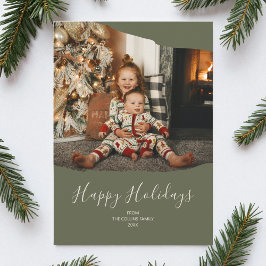 Tarjeta Festiva Verde Minimalista 2 Foto Navidades Felices Fiestas