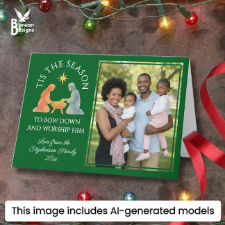 Tarjeta Festiva Verde Moderno ES LA TEMPORADA Foto Familiar Navida