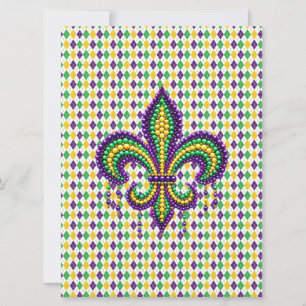 Tarjeta Festiva Verde morado Mardi Gras fleur de lis