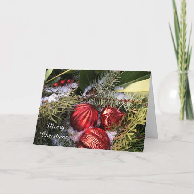 Tarjeta Festiva Verde nieve y brillo rojo (Anverso)