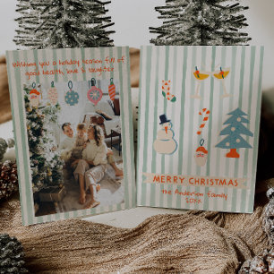 Tarjeta Festiva Verde Rojo Retro Navidades coloridos Ilustrados Di