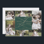 Tarjeta Festiva Verde romántico de oro qué familia fotográfica de<br><div class="desc">Este romántico verde dorado que una tarjeta de vacaciones familiar fotofamiliar de 7 años es el sencillo y perfecto saludo de vacaciones. El moderno diseño clásico presenta vistosos remolinos y florituras con una preciosa y elegante tipografía de Relieve metalizado de oro con chaflán a mano con letras falsas y oro....</div>