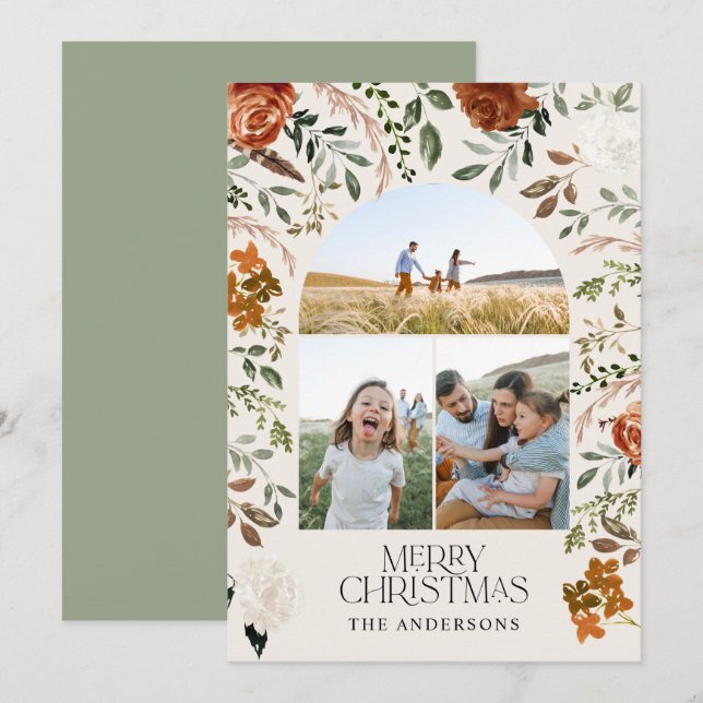 Tarjeta Festiva Verde sabio 3 festividad de arco botánico elegante (Anverso / Reverso)