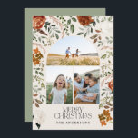 Tarjeta Festiva Verde sabio 3 festividad de arco botánico elegante<br><div class="desc">Negro,  natural,  verde sabio y terracota floral floral elegante arco multi 3 foto Feliz Navidad tarjeta de vacaciones.</div>