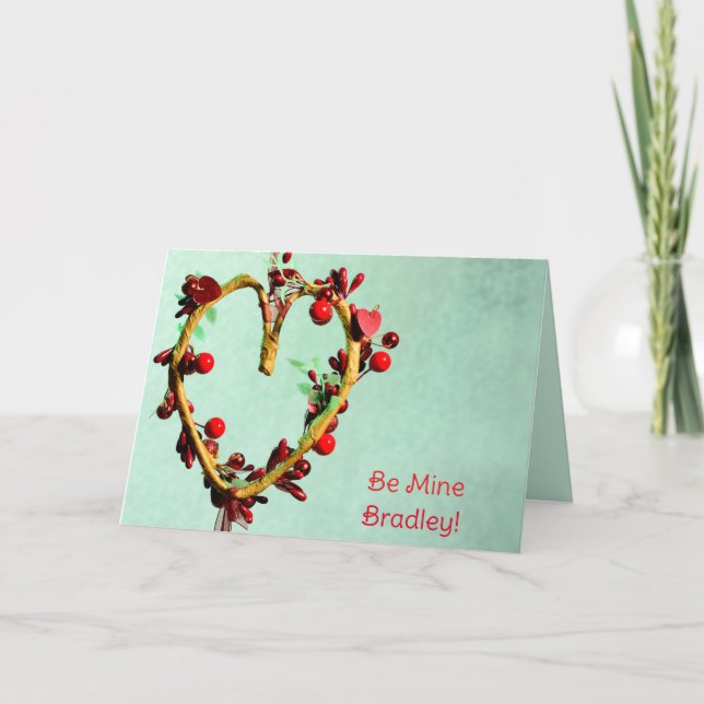Tarjeta Festiva Verde Sé Mío Para Él Amables Valentines De Corazón (Anverso)