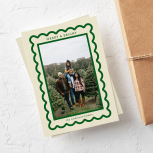 Tarjeta Festiva Verde sobre crema Marco simple de foto de vieira