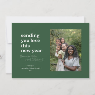 Tarjeta Festiva Verde Te envía amar este Año Nuevo