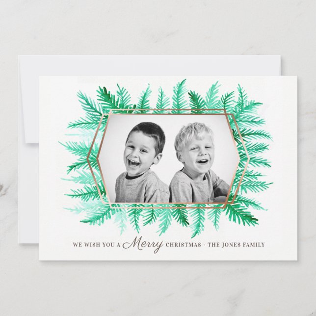 Tarjeta Festiva Verde vegetal evergreen foliage acuarela (Anverso)