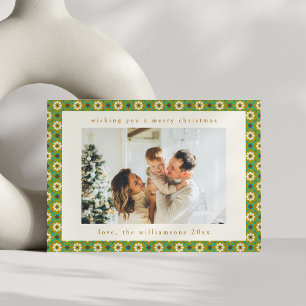 Tarjeta Festiva Verde Vintage Boho Floral Personalizada 2 Foto Nav