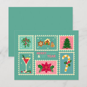 Tarjeta Festiva Verde y Rosa Caprichoso Retro