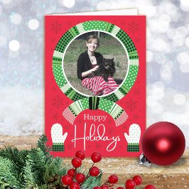 Tarjeta Festiva Verdes Buffalo Checks Foto Feliz 