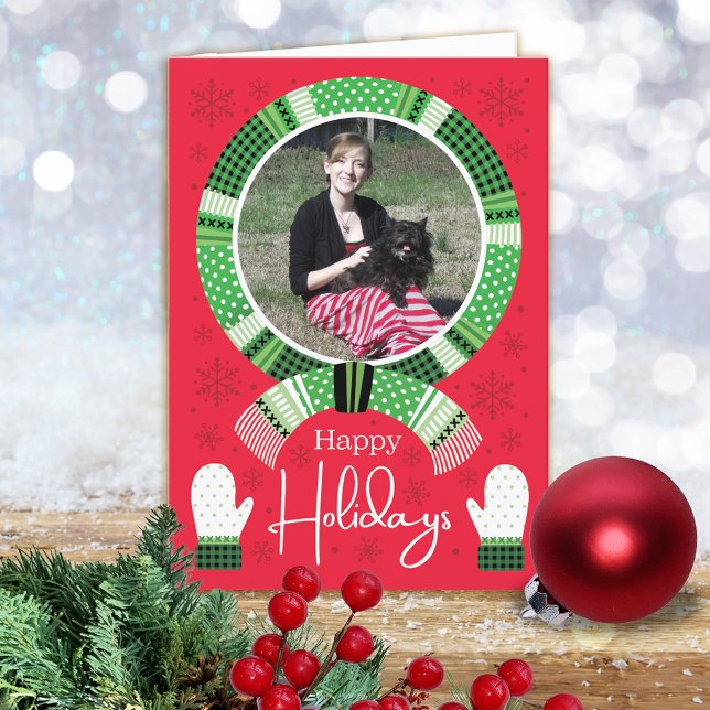 Tarjeta Festiva Verdes Cuadros de Búfalo Foto Feliz  (Subido por el creador)