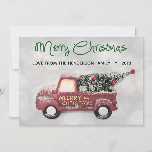 Tarjeta Festiva Verdes de los años 50 Chevy Merry Christmas (Anverso)