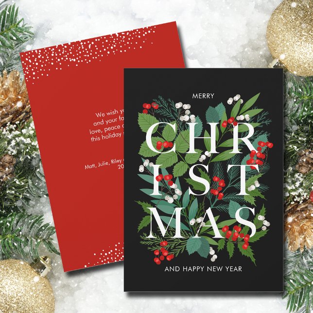 Tarjeta Festiva Verdes y Berries navidades (Christmas Greens and Berries Flat Holiday Greeting Cards)