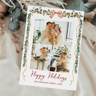 Tarjeta Festiva Verdor botánico Navidades de Coquette Bow 3 Foto