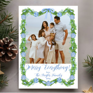 Tarjeta Festiva Verdor Chinoiserie azul y blanco, abuelo millenial