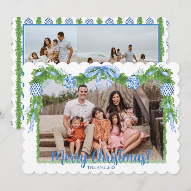 Tarjeta Festiva Verdor Chinoiserie azul y blanco, abuelo millenial (Anverso / Reverso)