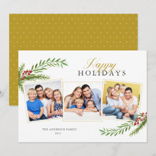 Tarjeta Festiva Verdor de invierno Mínimo 3 Foto Felices Fiestas