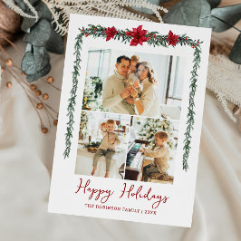 Tarjeta Festiva Verdor mínimo Garland Felices Fiestas 3 Foto