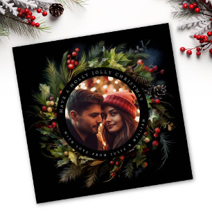 Tarjeta Festiva Verdor navidades botánicos foto plaza negra