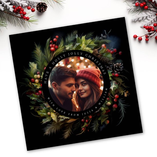 Tarjeta Festiva Verdor navidades botánicos foto plaza negra (Subido por el creador)