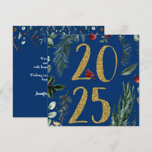 Tarjeta Festiva Verdor rústico 2025 Vacaciones de Año Nuevo Azul